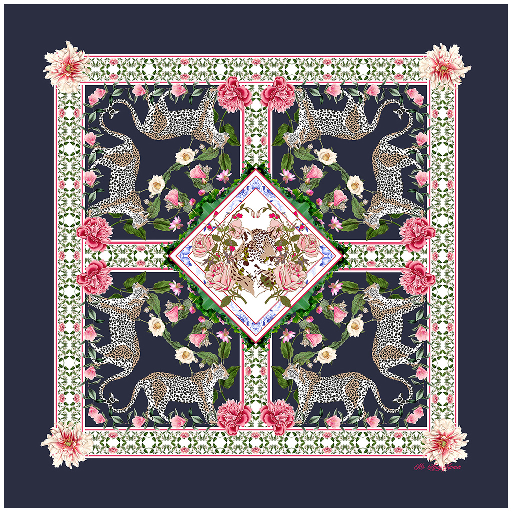 Navy Cotton Leopard Scarf