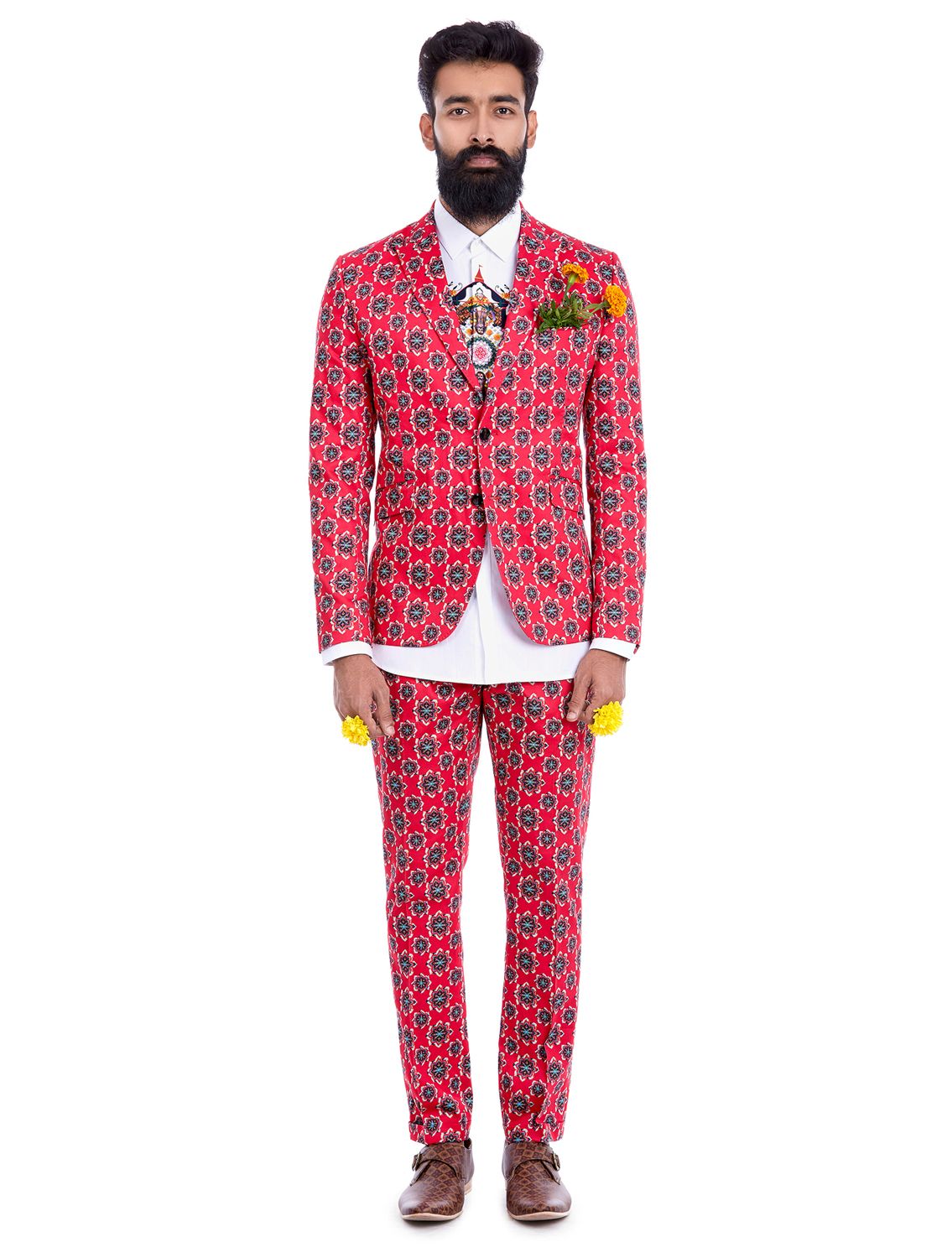 Geom Lotus Red Blazer in Ziziphius Print