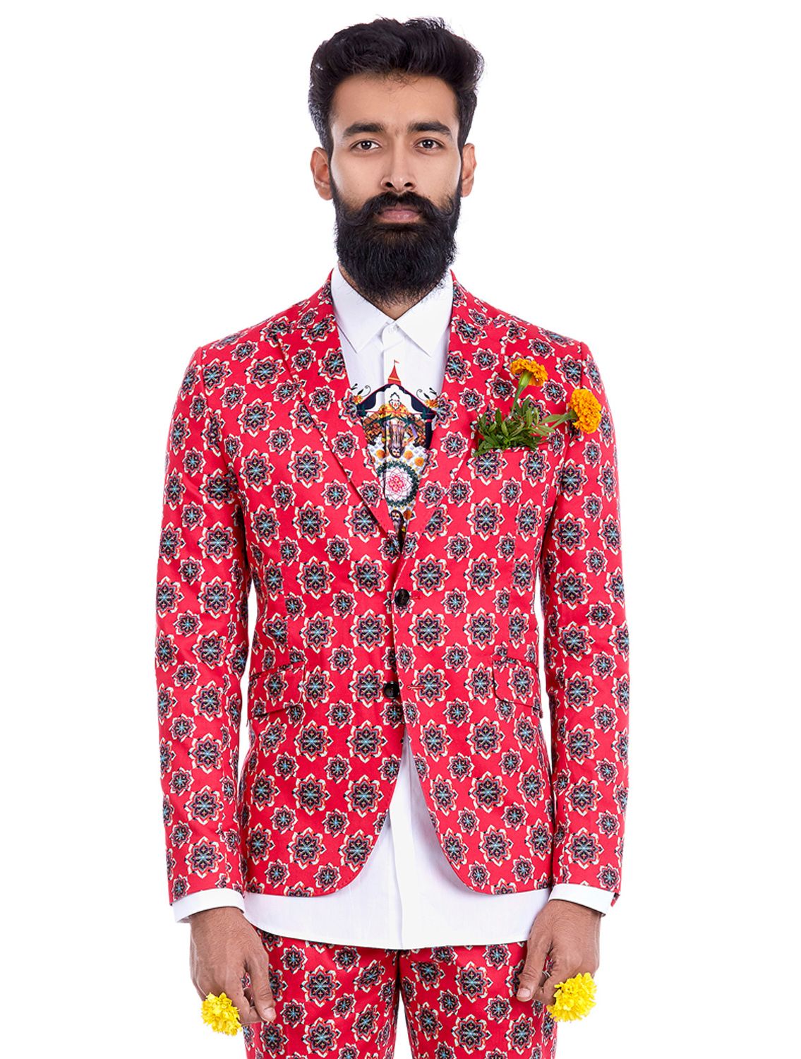 Geom Lotus Red Blazer in Ziziphius Print