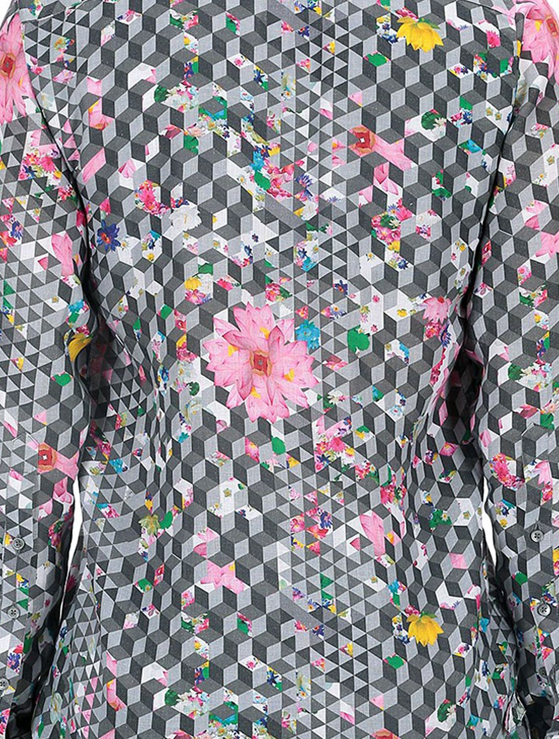 Linen Cross-over Shirt in florogeometric print