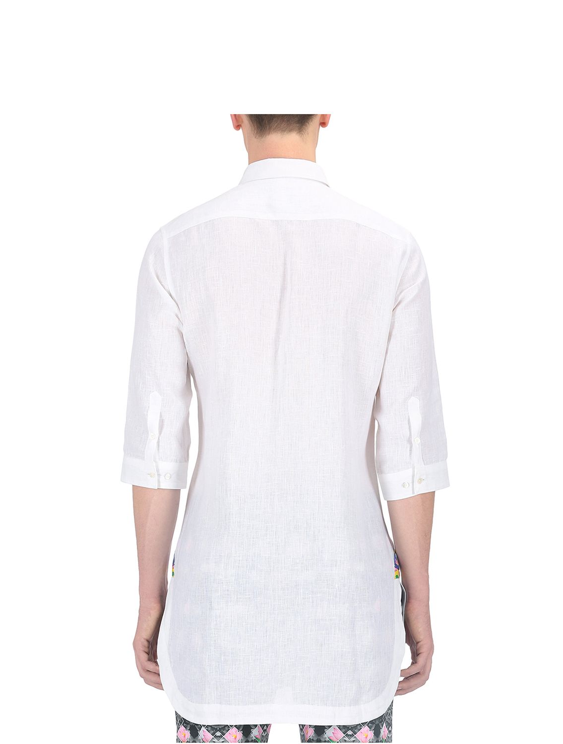 White Linen shirt with Lotus applique work