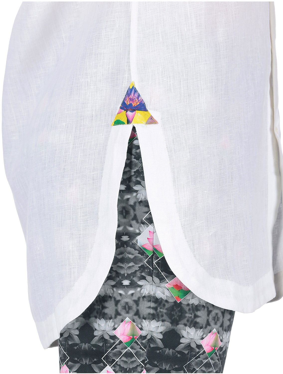 White Linen shirt with Lotus applique work