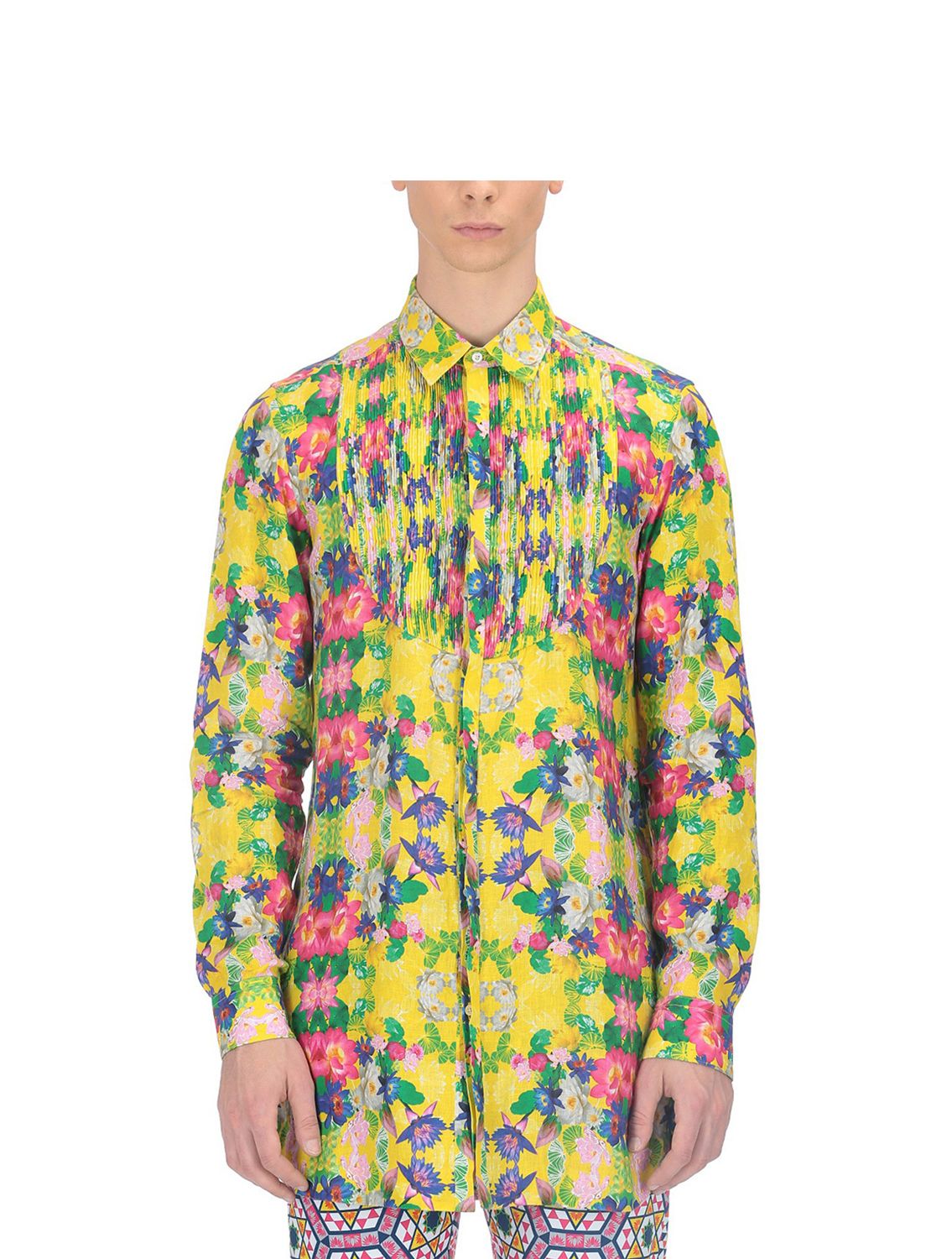 Linen Pintuck Bib Shirt in Diospyros Print