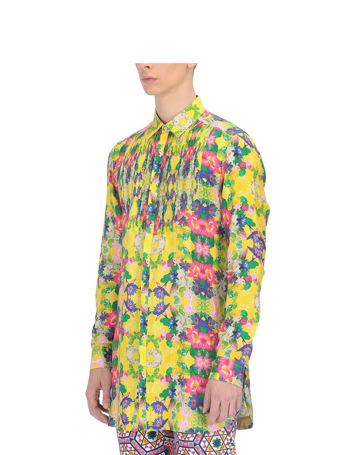 Linen Pintuck Bib Shirt in Diospyros Print