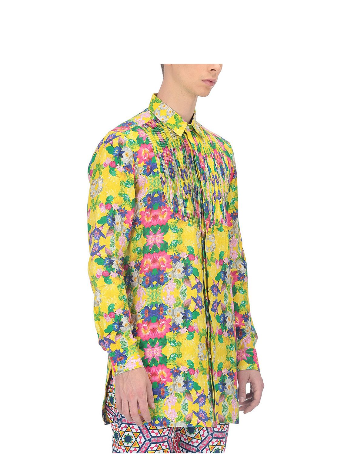 Linen Pintuck Bib Shirt in Diospyros Print