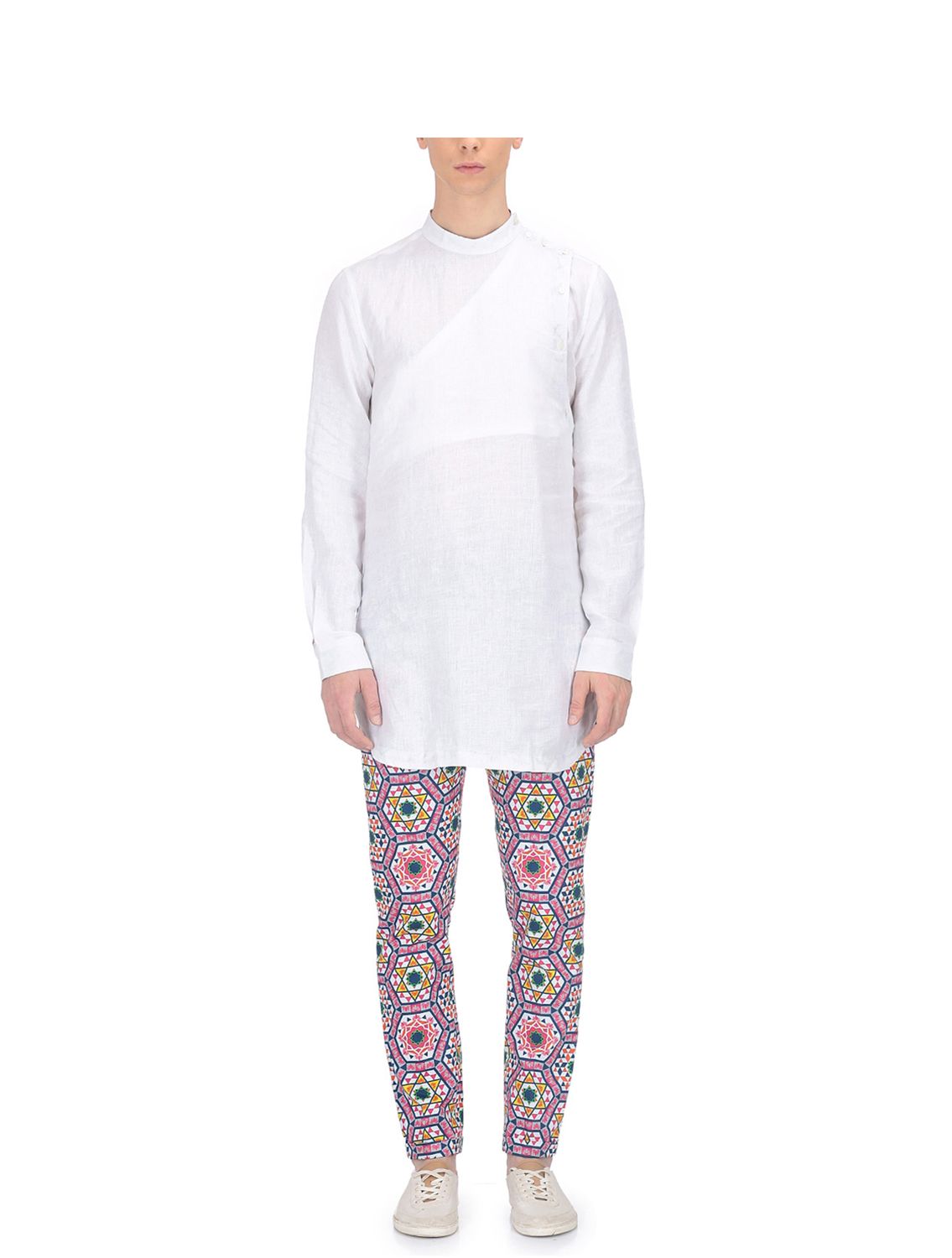 White Linen Angharkha shirt