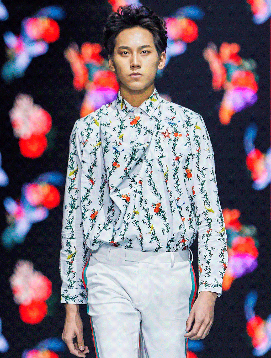 Cayman White Printed Cowl Shirt