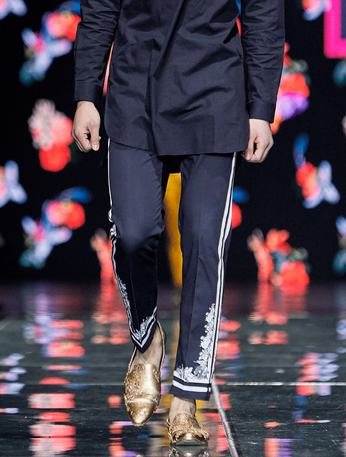 Tao Black Trousers with Side Striper and Florals