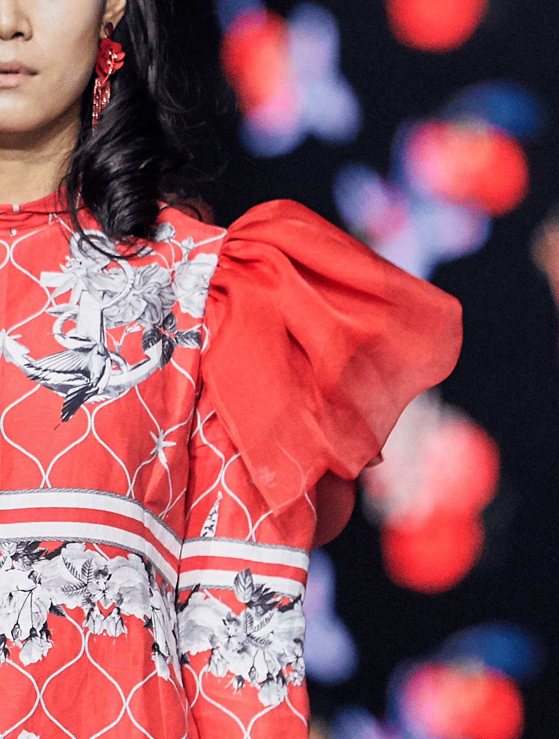 Ariel Red Silk Organza Ruffled Shoulder