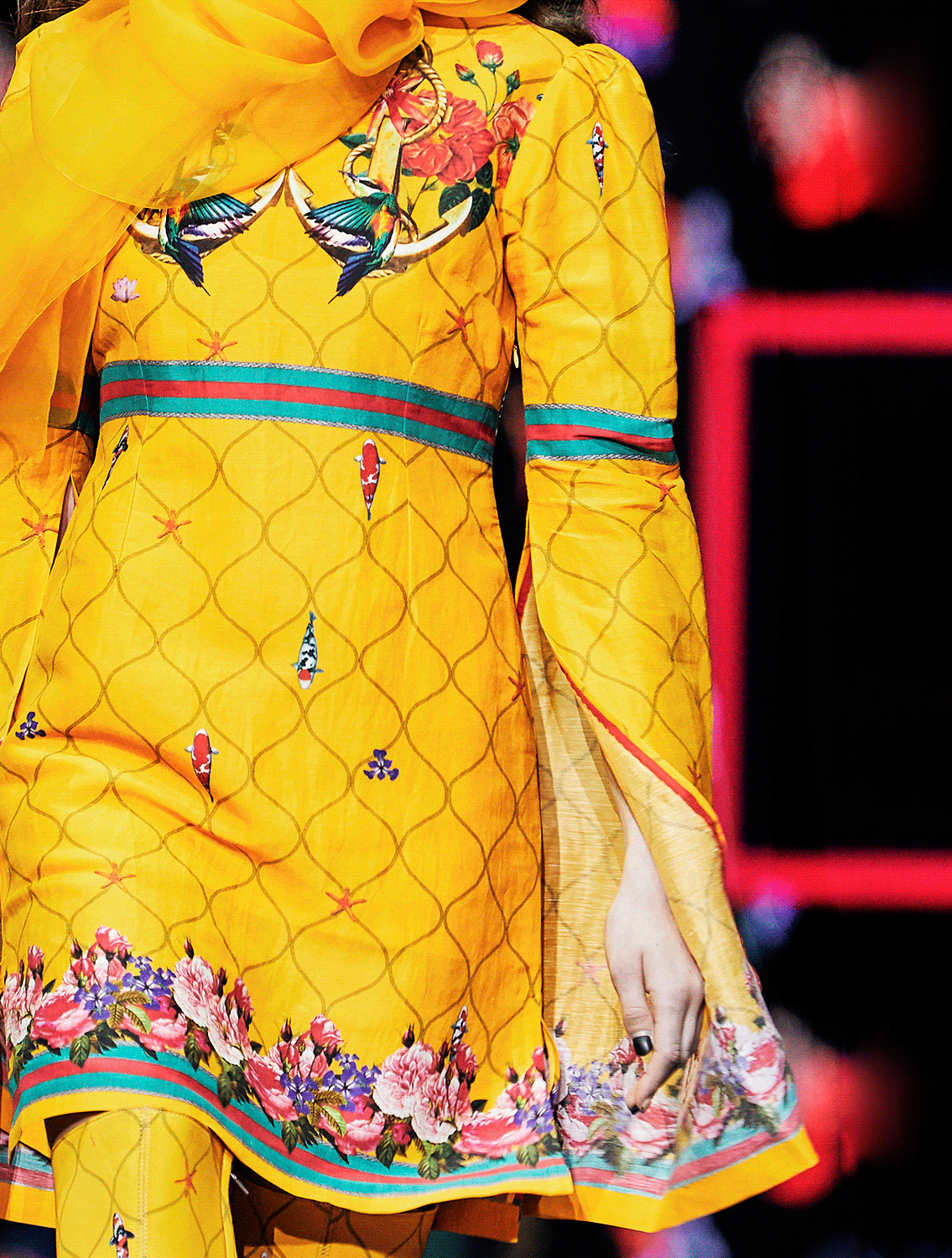 Marina Yellow Silk Linen Slit Sleeved Dress