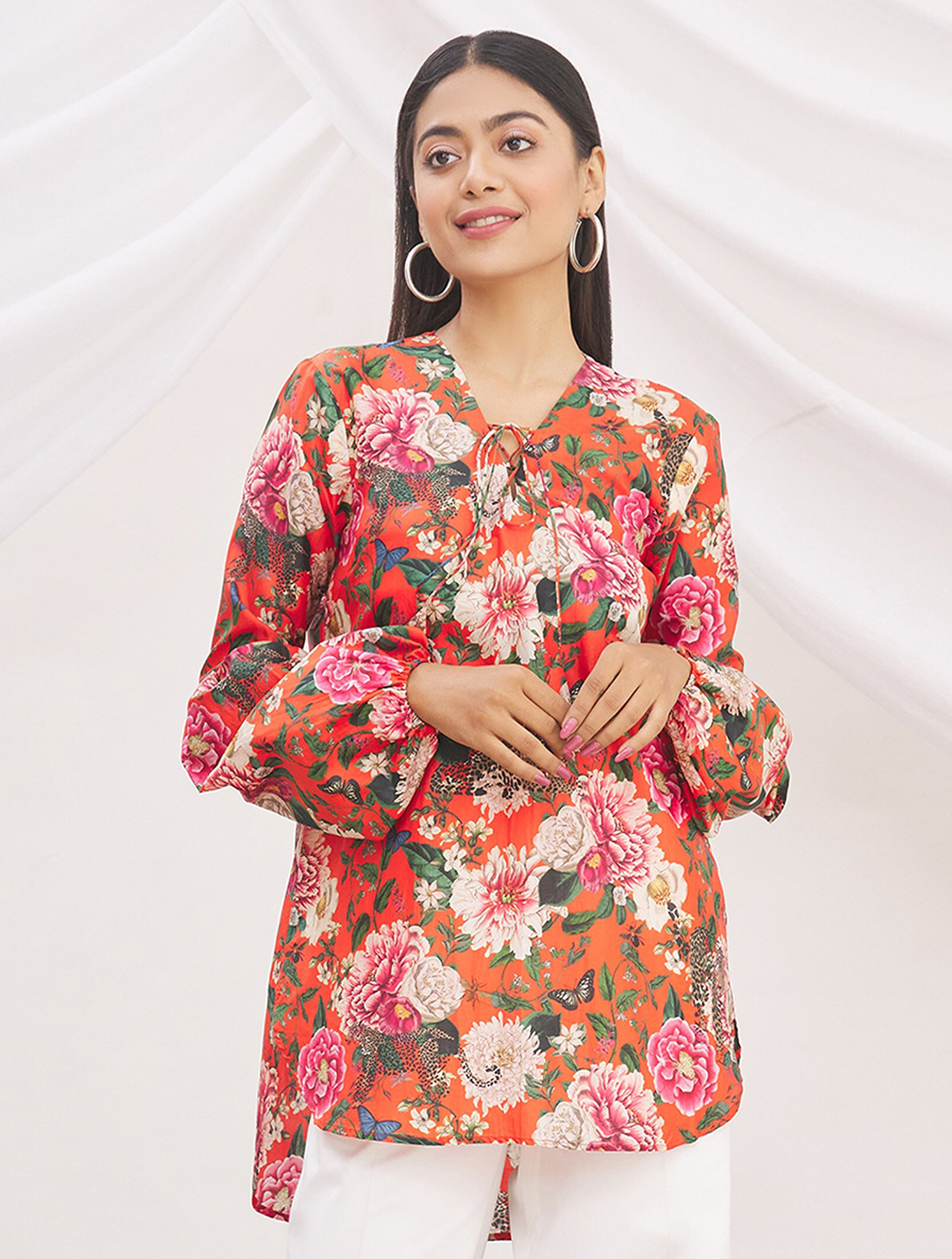 Artemis Red Silk Printed Blouson