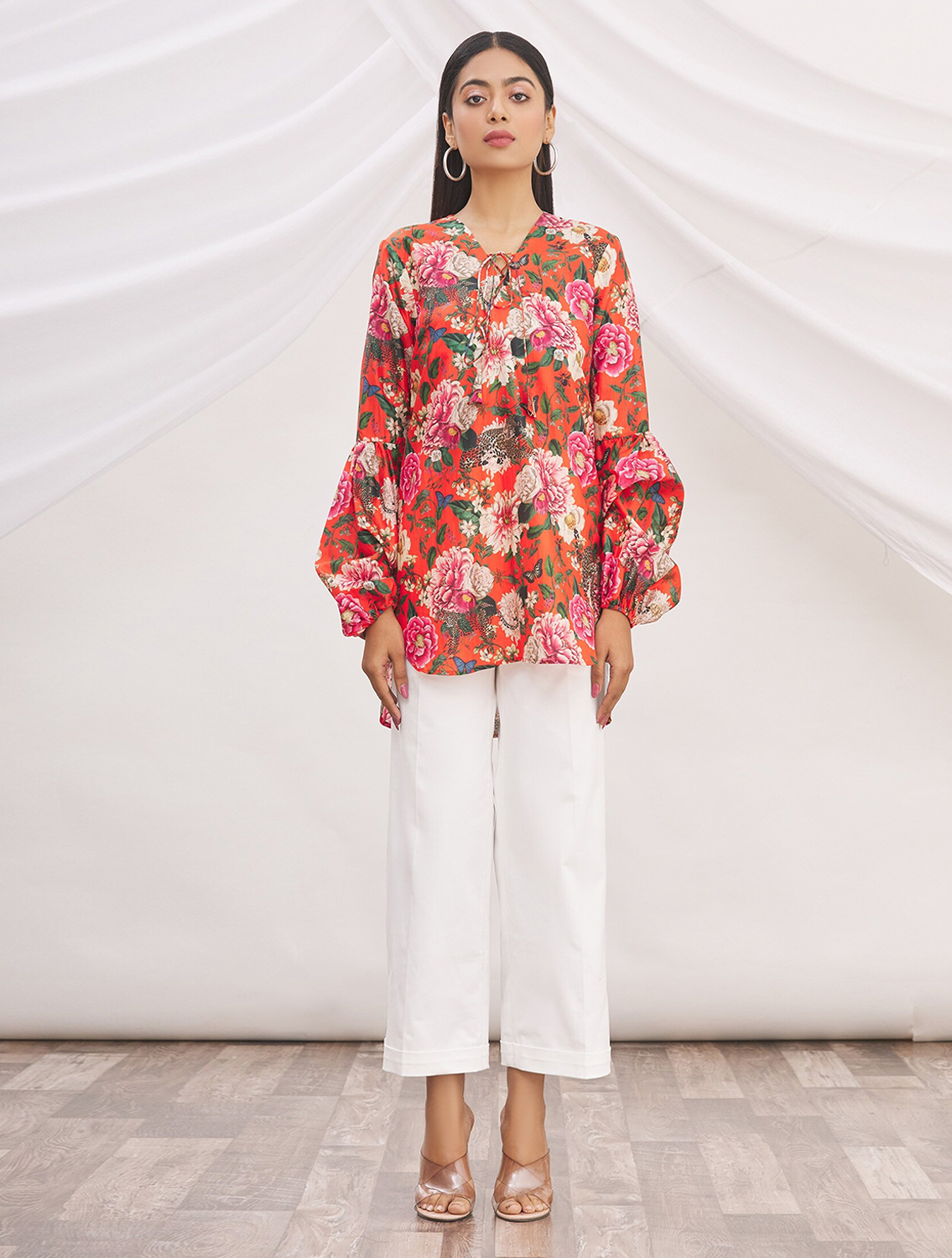 Artemis Red Silk Printed Blouson