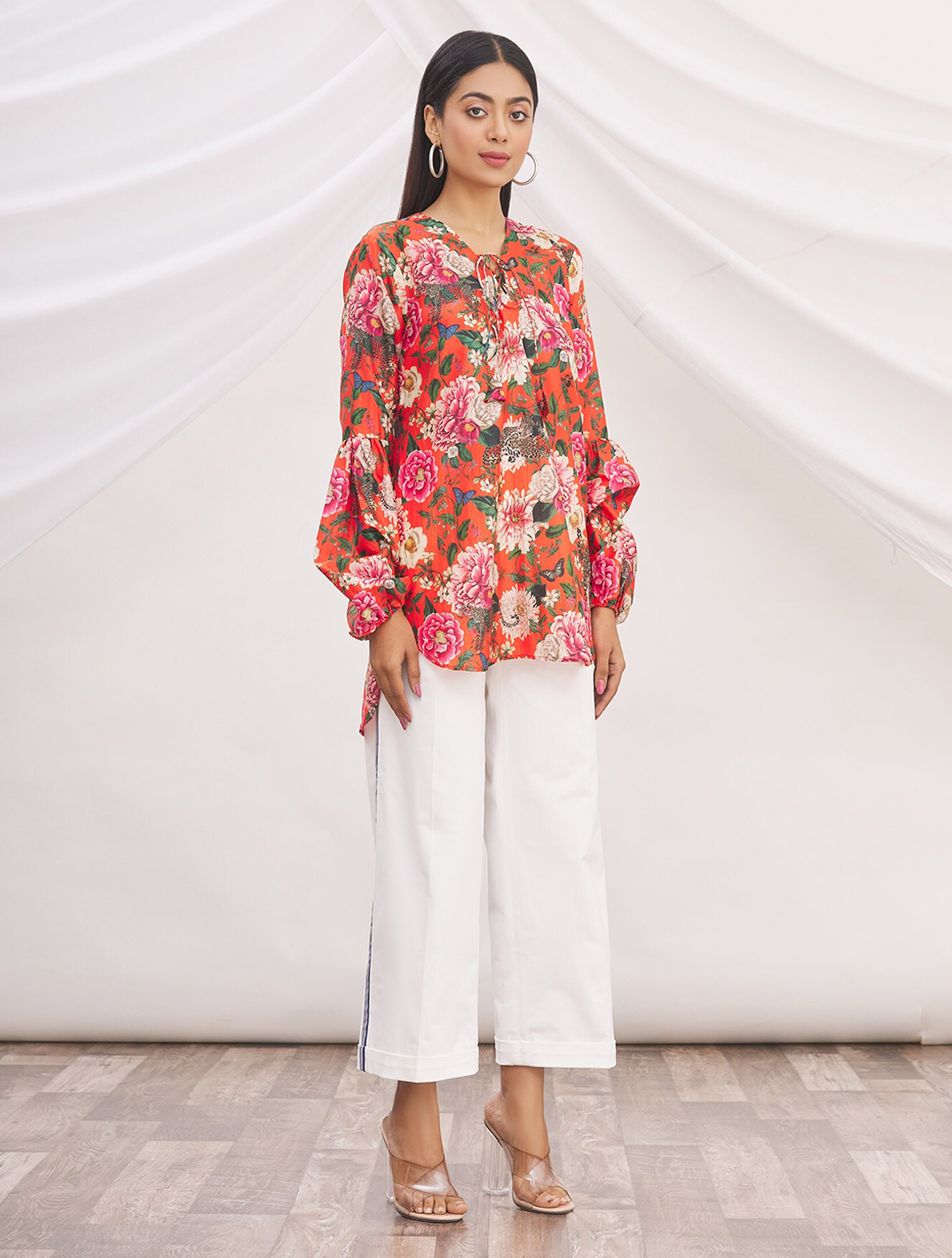 Artemis Red Silk Printed Blouson