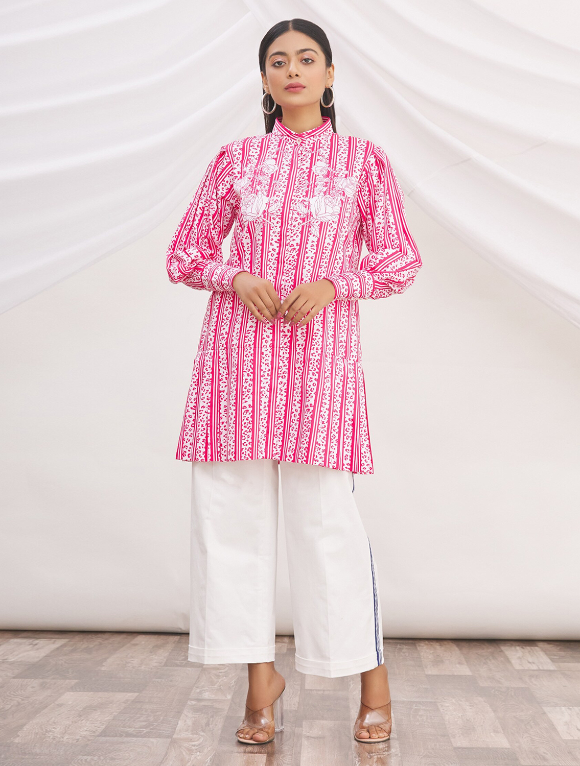 Roselyn Pink Shirtdress and Linen Pant Set