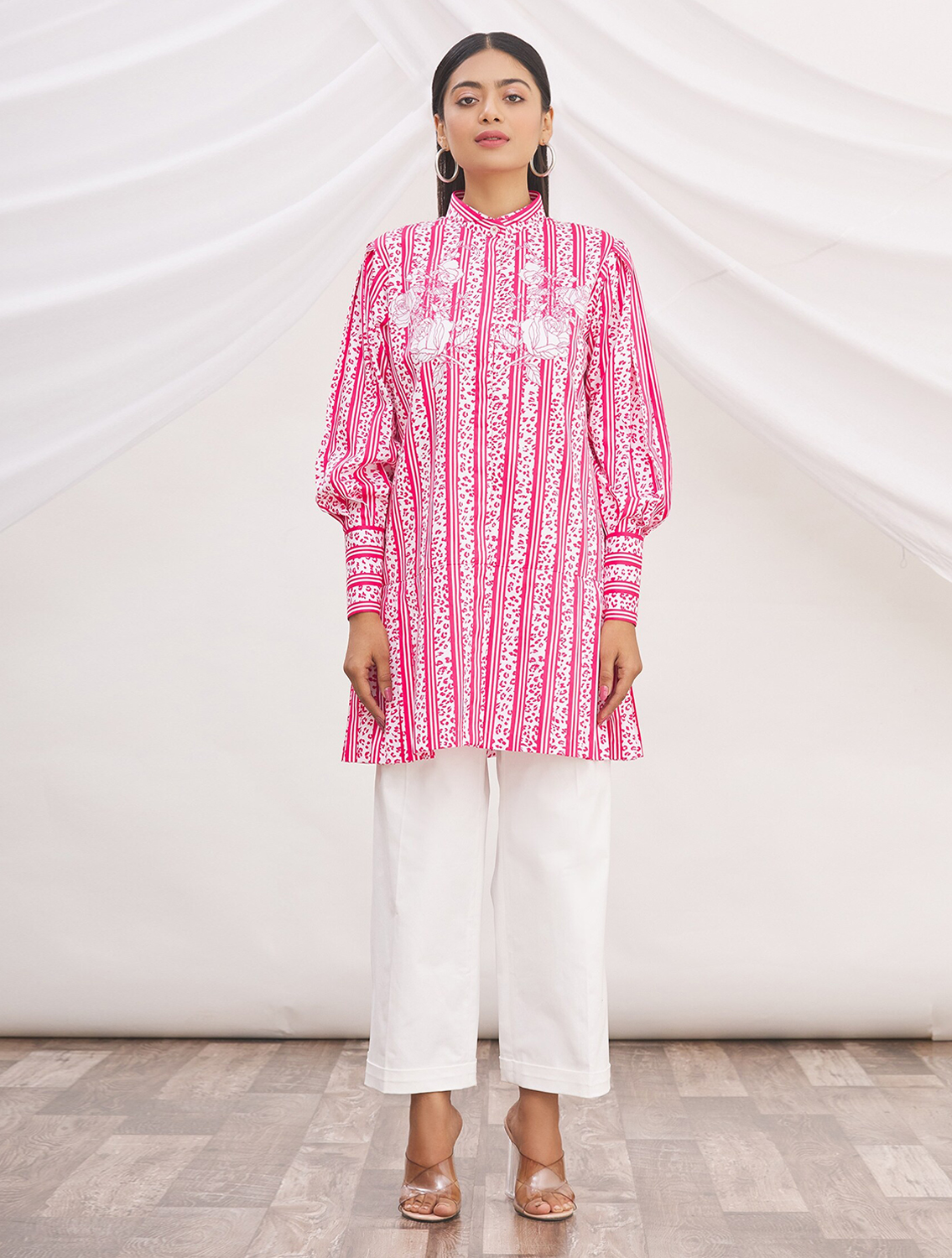 Roselyn Pink Shirtdress and Linen Pant Set
