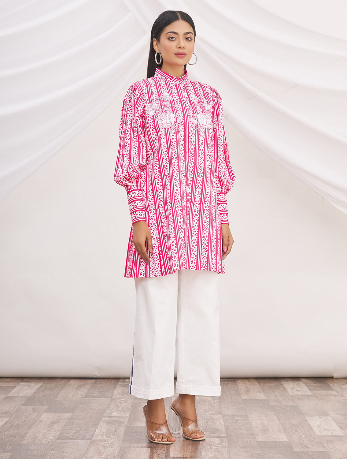 Roselyn Pink Shirtdress and Linen Pant Set