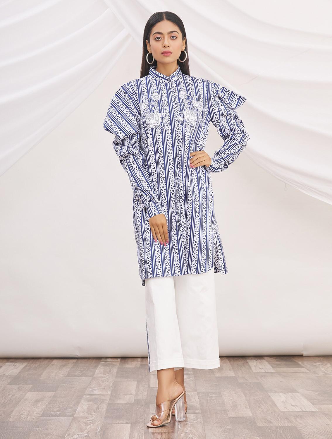 Katlyn Blue Shirtdress and Linen Pant Set