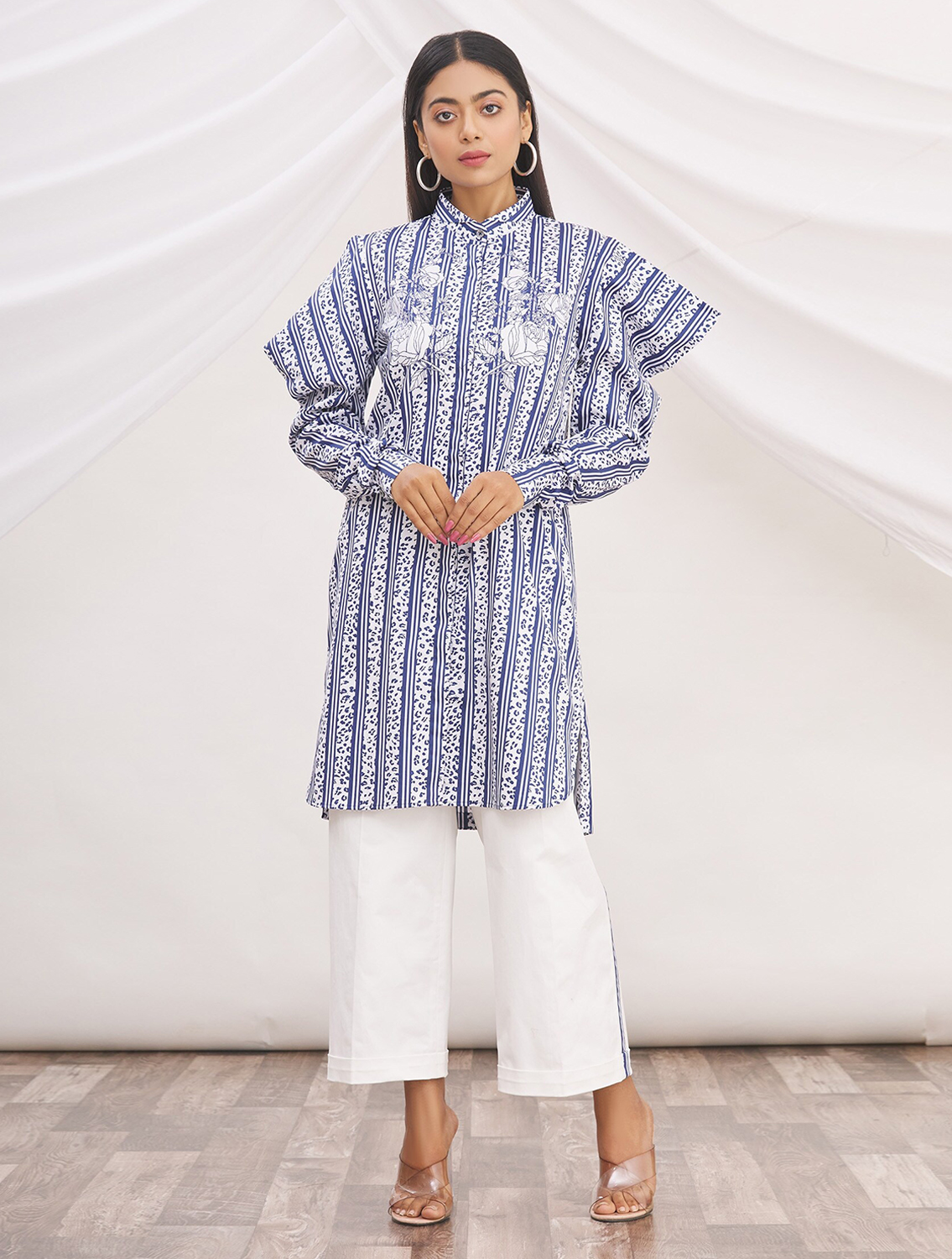 Katlyn Blue Shirtdress and Linen Pant Set