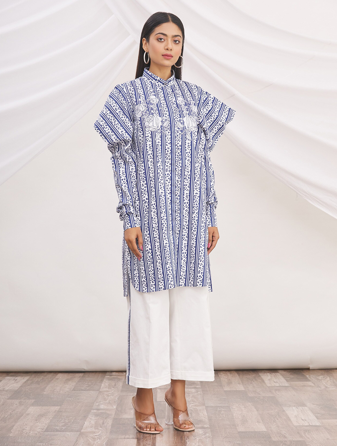 Katlyn Blue Shirtdress and Linen Pant Set