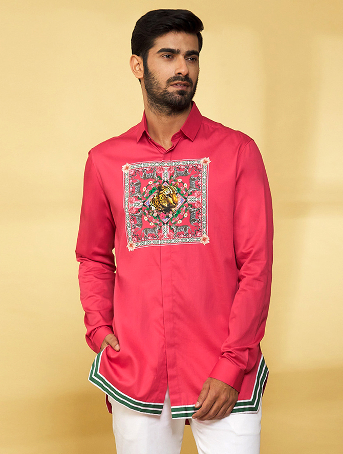 Pink Leo Hem Striper Shirt