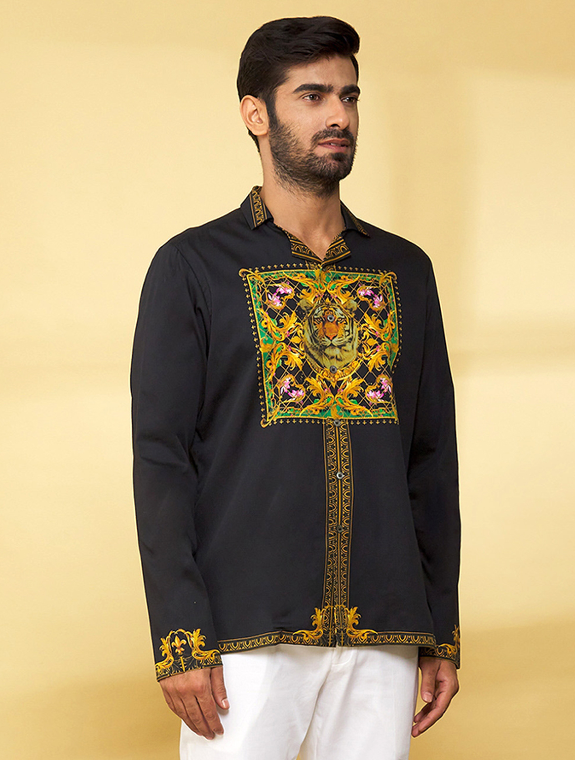 Black Gold Baroque Hem Shirt by Mr Ajay Kumar