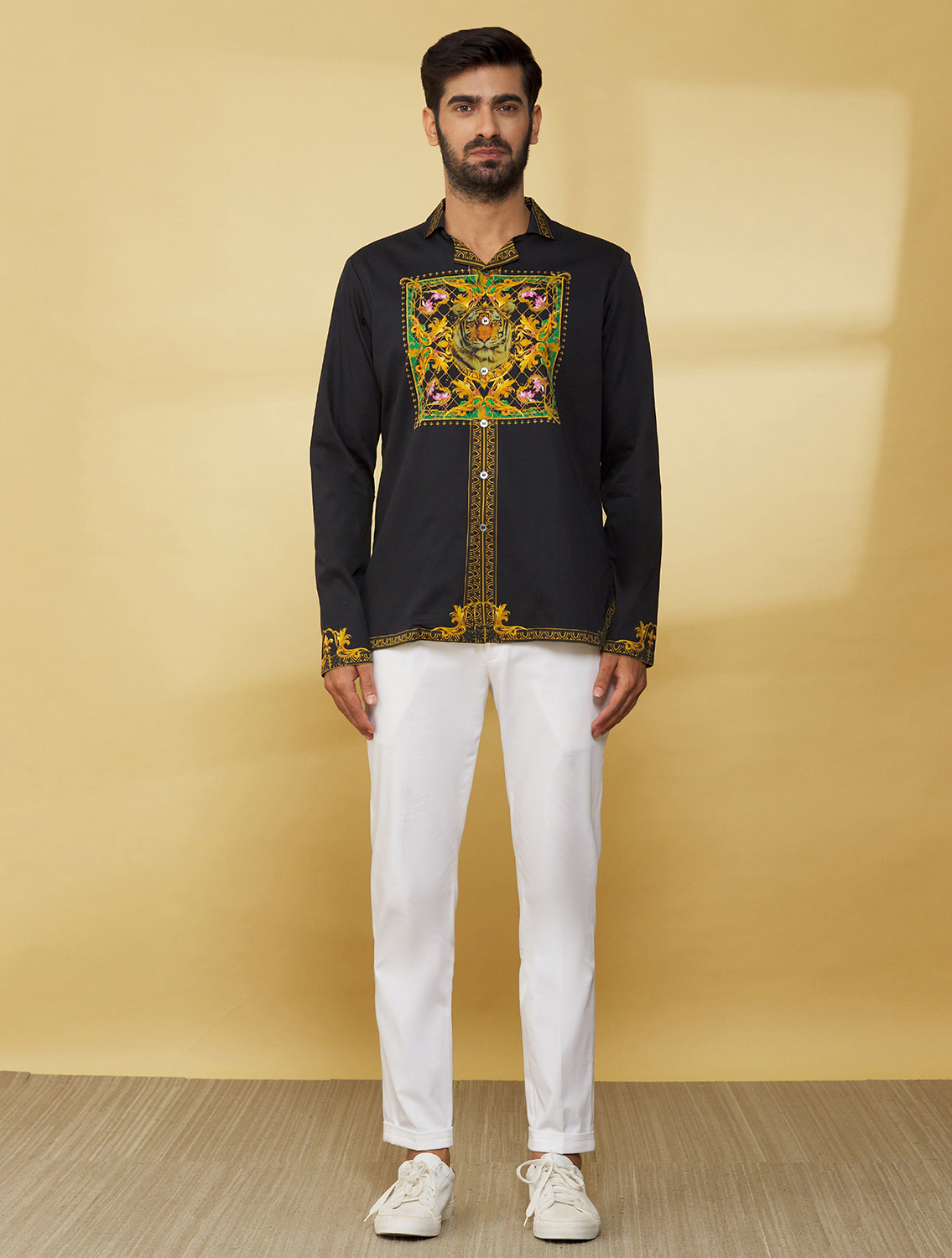 Mr Ajay Kumar Black Gold Baroque Shirt