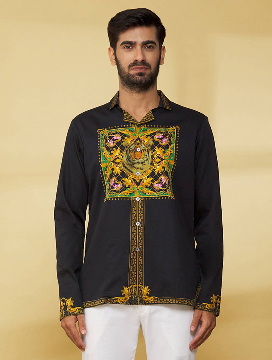 Black Baroque Hem Shirt by Mr Ajay Kumar