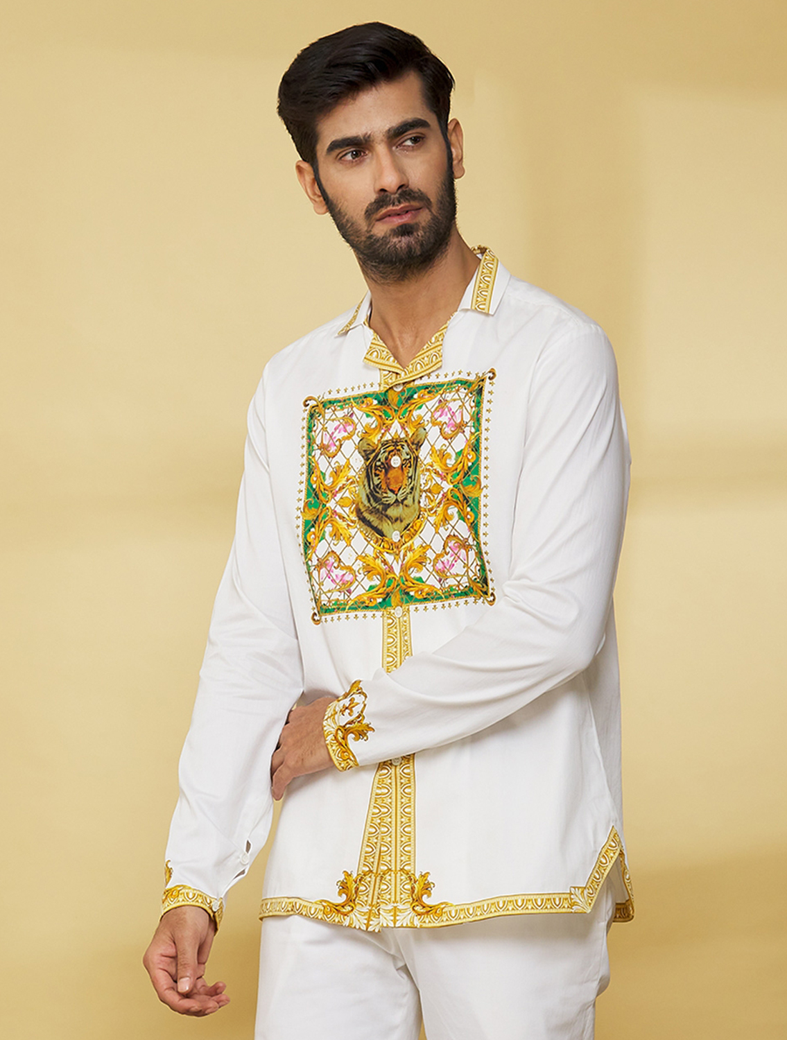 White Baroque Hem Shirt by Mr Ajay Kumar