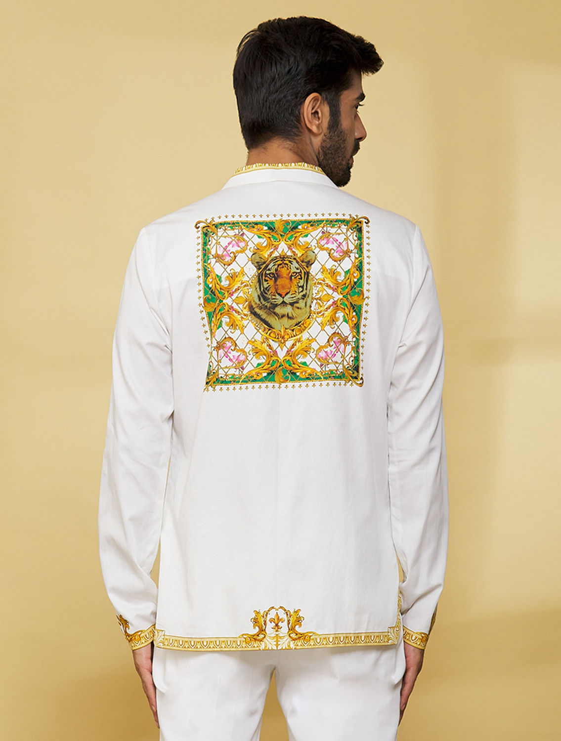 White Gold Baroque Shirt by Mr Ajay Kumar