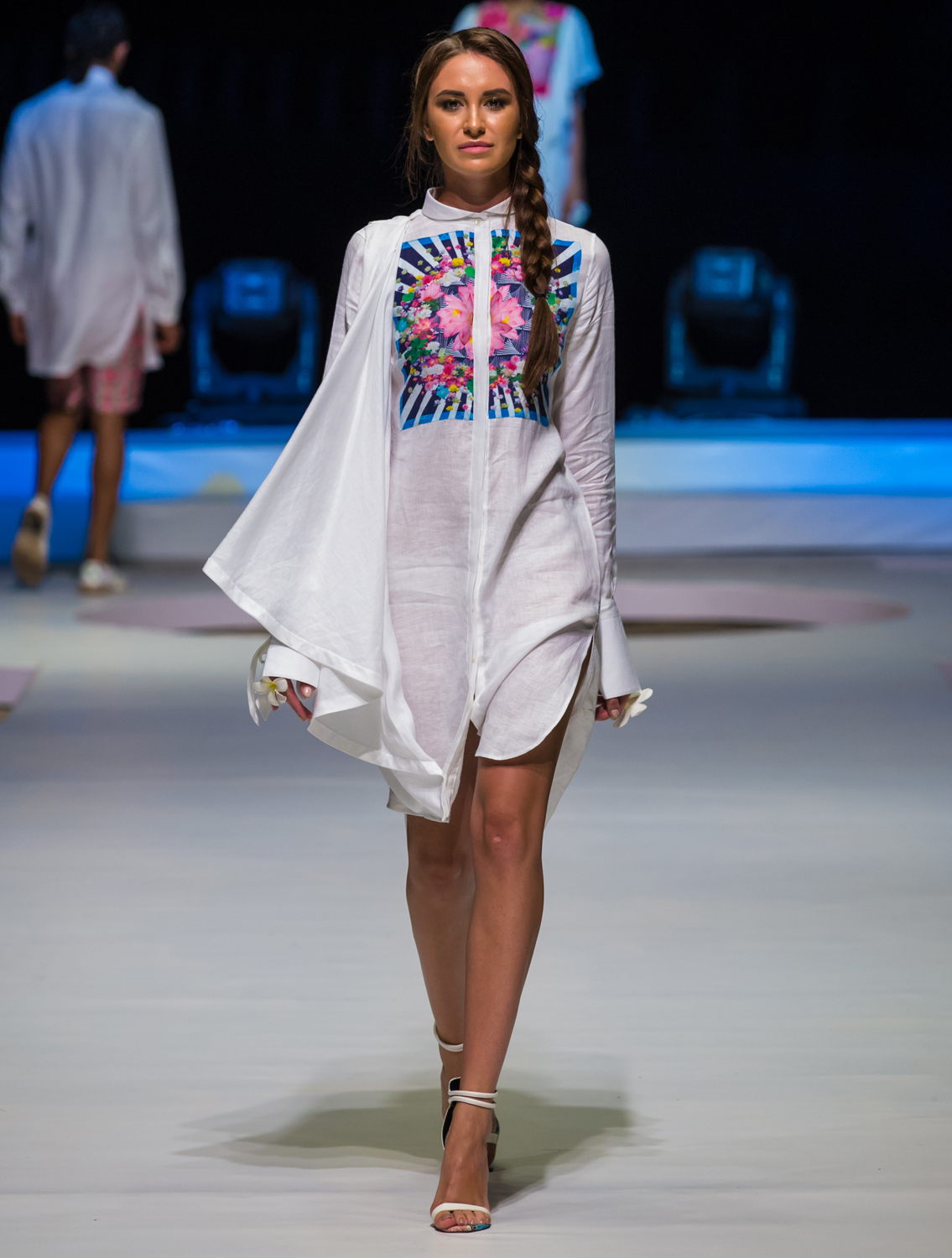 Afrah Linen Cowl Shirt Dress Full