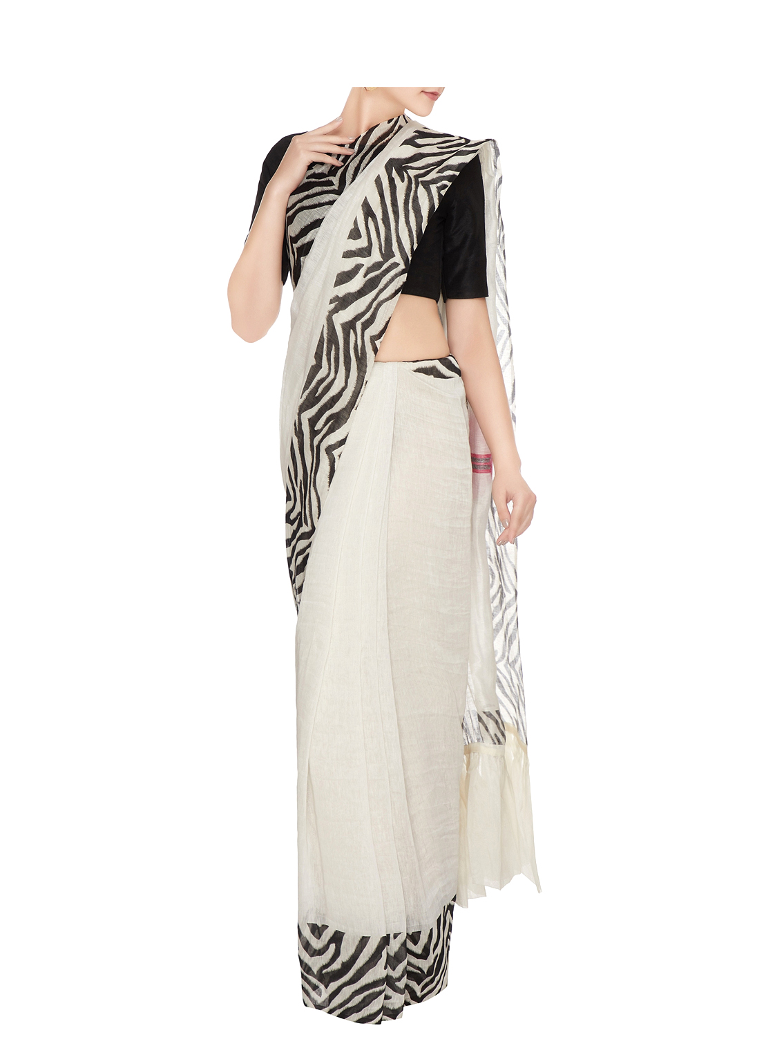Hiver Striped Border Saree Front