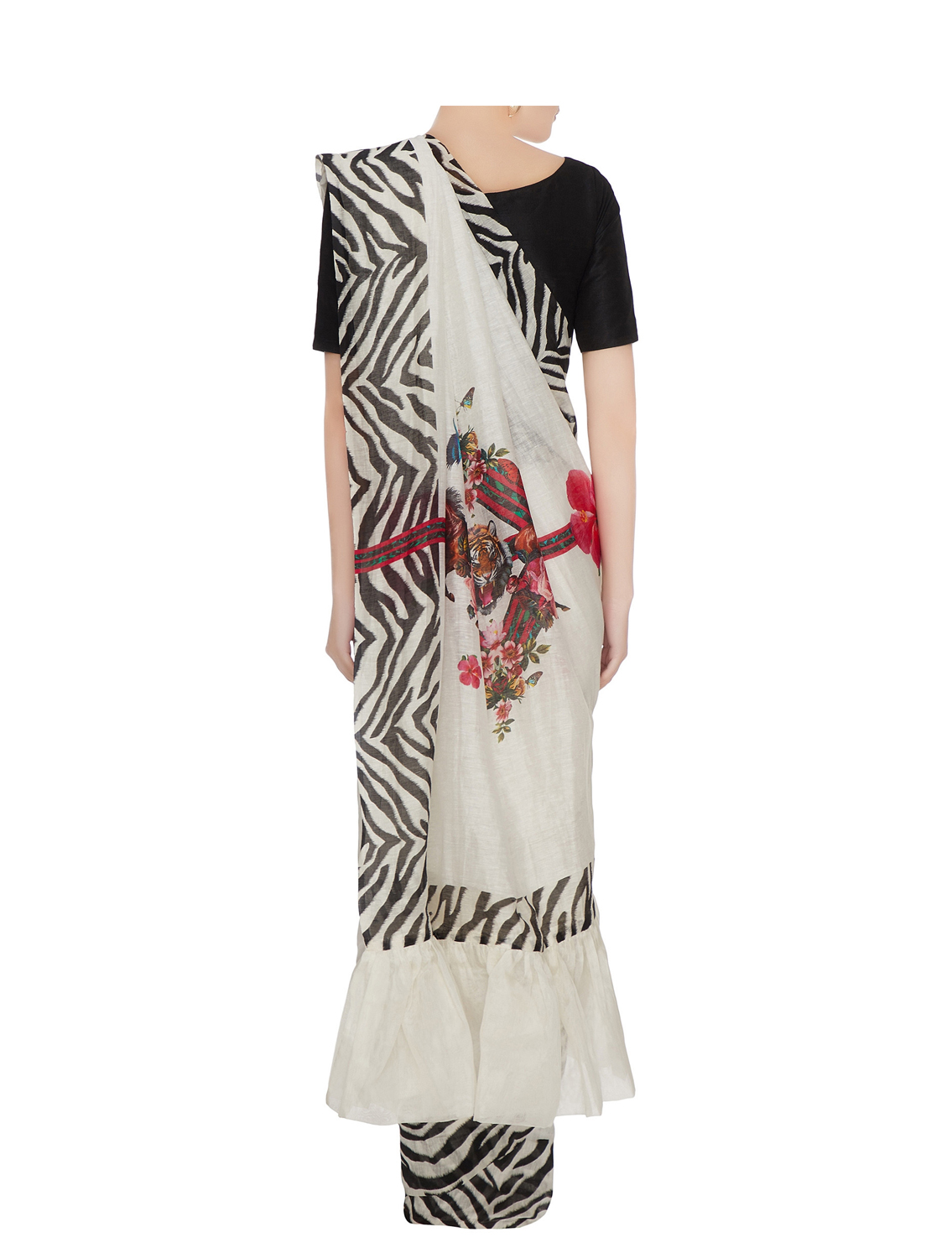 Hiver Striped Border Saree Back