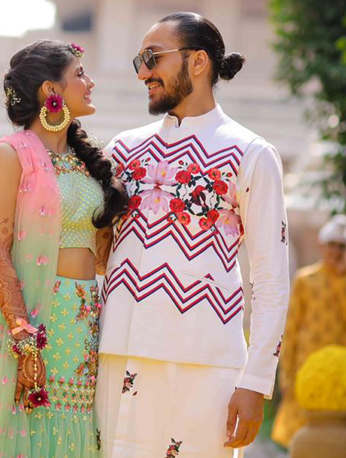 Daman White Linen Printed Bundi