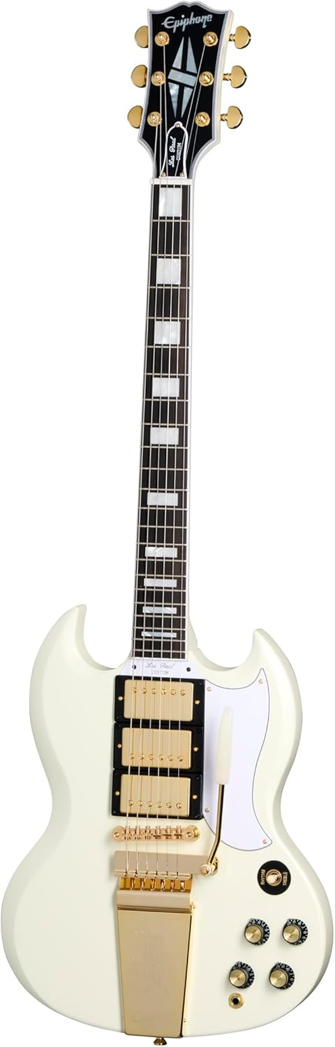 Epiphone Inspired by Gibson Custom 1963 Les Paul SG Maestro Classic White with Hard Case