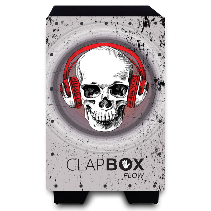 Clapbox Flow Graphic Cajon- Walnut wood H30 W30 L52 - 6 Internal Snares Black DiscoSkull