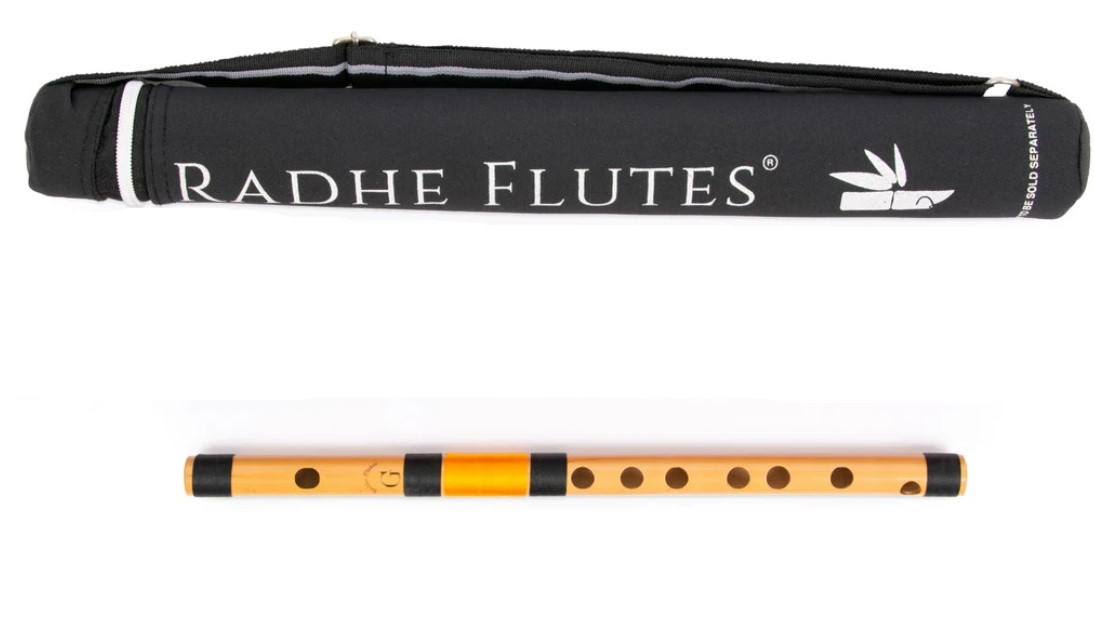 Radhe Flutes Bamboo G Natural Bansuri Middle Octave with Hard Cover 13inches