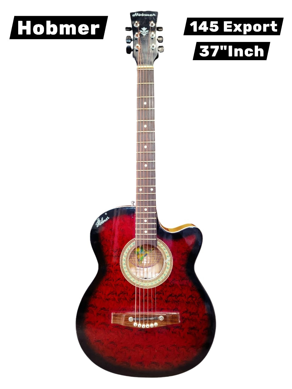 Hobmer 145 Export Semi acoustic Guitar Design 37 Red Black With Case