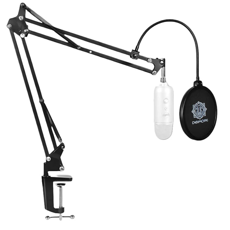 Digimore D-110 Microphone Arm Stand Adjustable Suspension Boom Scissor Mic Stand with Pop Filter Mic Clip