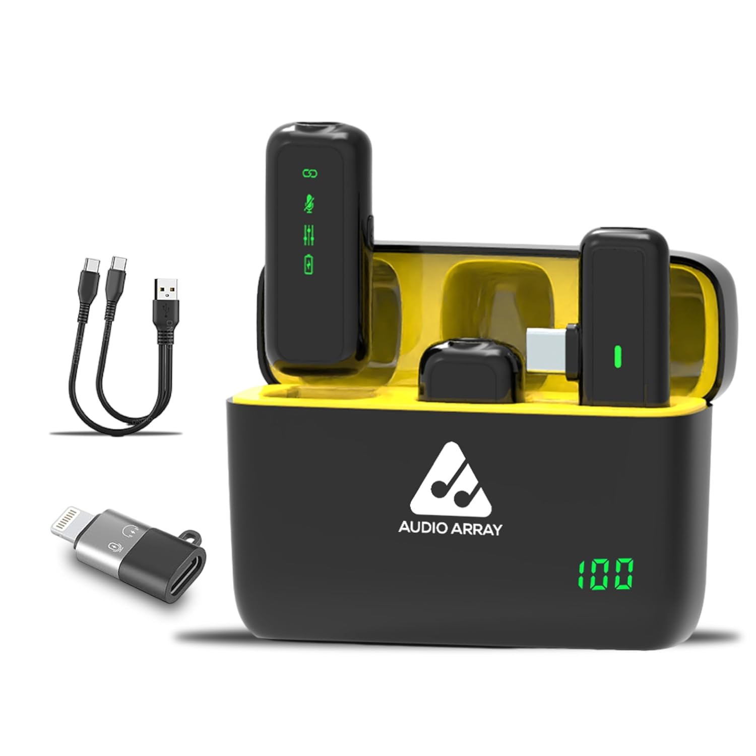 Audio Array AM-W17 Dual Wireless Lapel Micin-Built ANC Plug N PlayLong Battery Life Ultra-Low LatencyUpto 30M RangeCompatible with iPhone  AndroidVlogging Streaming TeachingYouTube Black