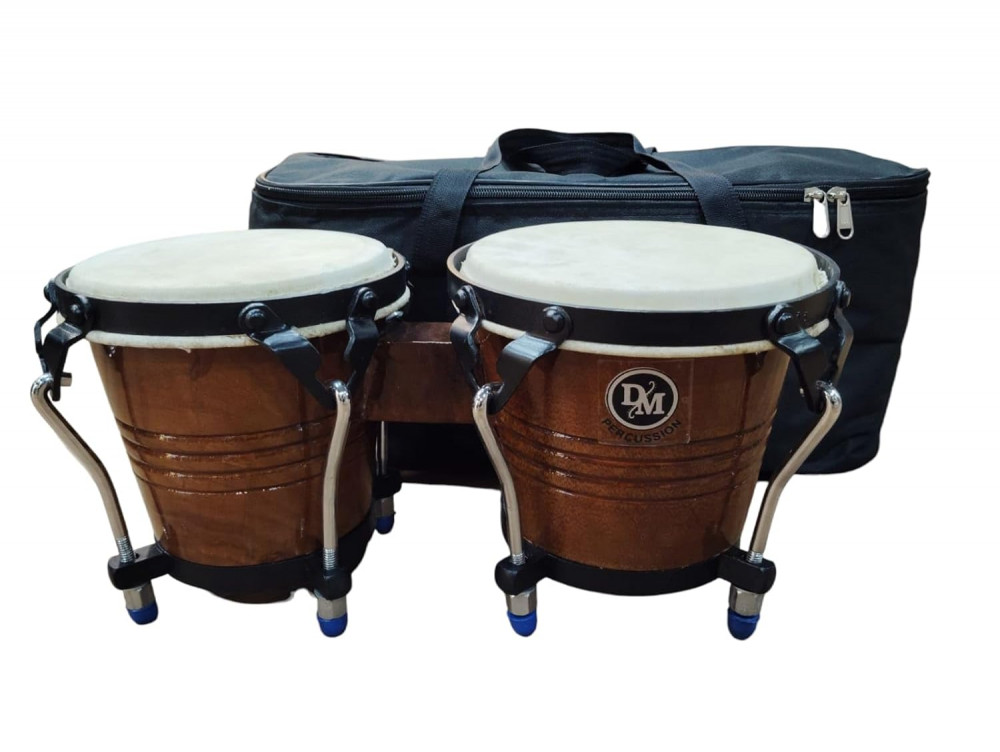 Image of Original Bongo Drum Set with Tuning Wrench Professional Wooden Percussion Instrument for Beginner Adults Kids (Natural Skin)