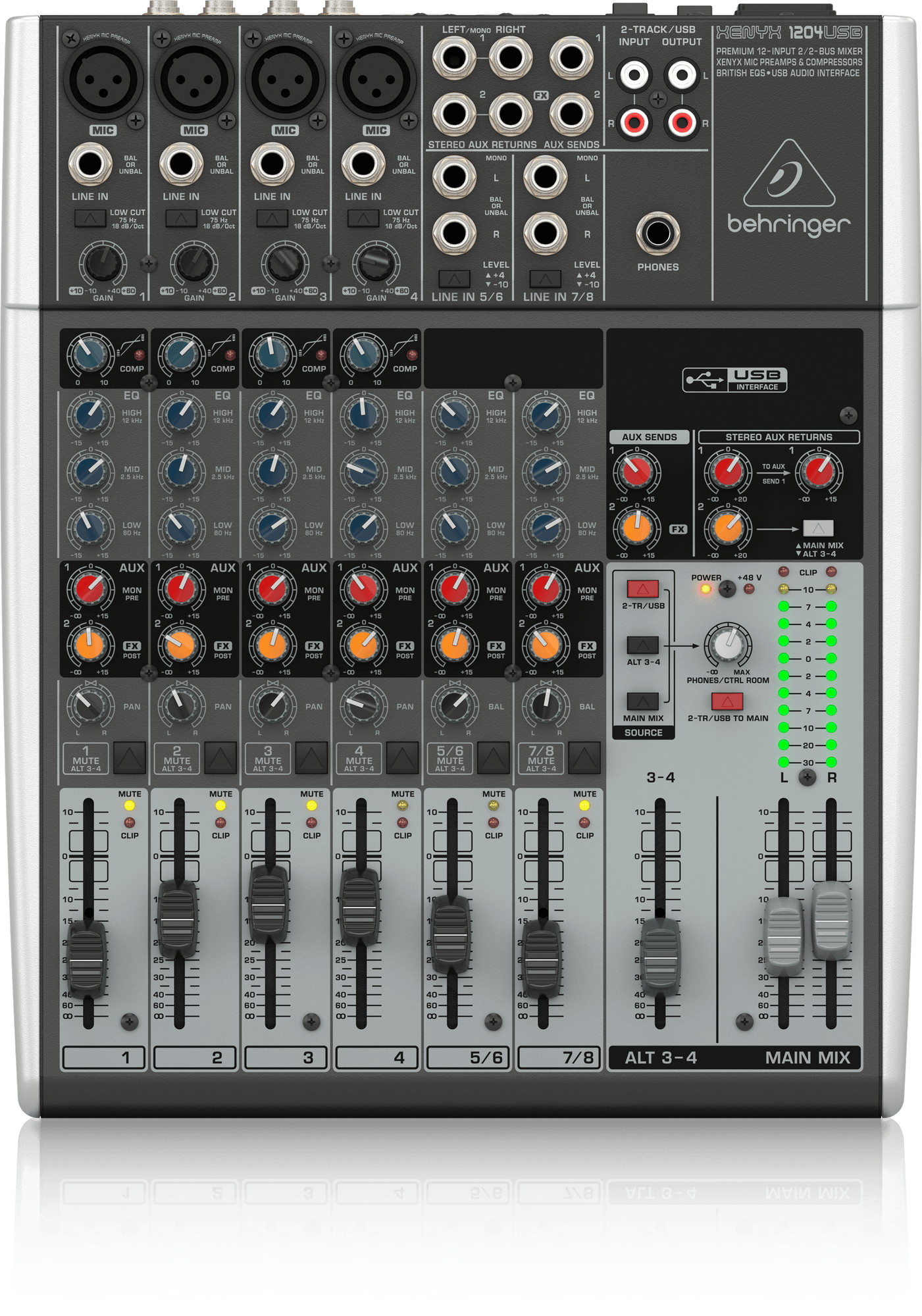 Behringer 1204USB Premium 12-Input 22-Bus Mixer with XENYX Mic Preamps and Compressors British EQ and USBAudio Interface
