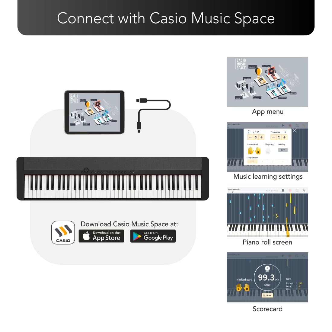 Casio CT-S1-76 Keys Portable Keyboard with Piano Tones and Touch Response Black
