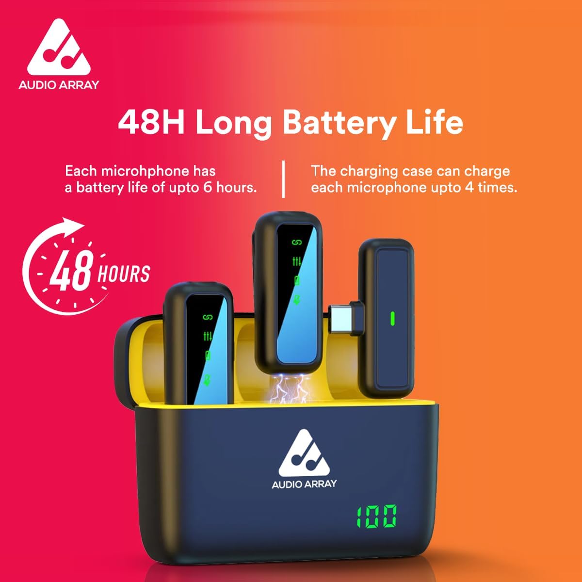 Audio Array AM-W17 Dual Wireless Lapel Micin-Built ANC Plug N PlayLong Battery Life Ultra-Low LatencyUpto 30M RangeCompatible with iPhone AndroidVlogging Streaming TeachingYouTube Black