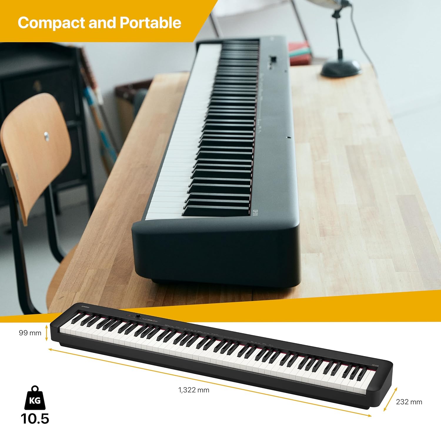 Casio CDP-S110BK Contemporary  Portable Digital Piano 88 weighted Keys Headphone Jack USB Midi support - Black