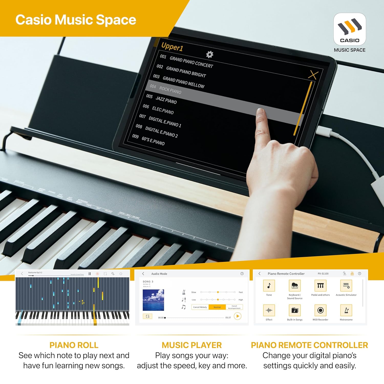 Casio CDP-S110BK Contemporary Portable Digital Piano 88 weighted Keys Headphone Jack USB Midi support - Black