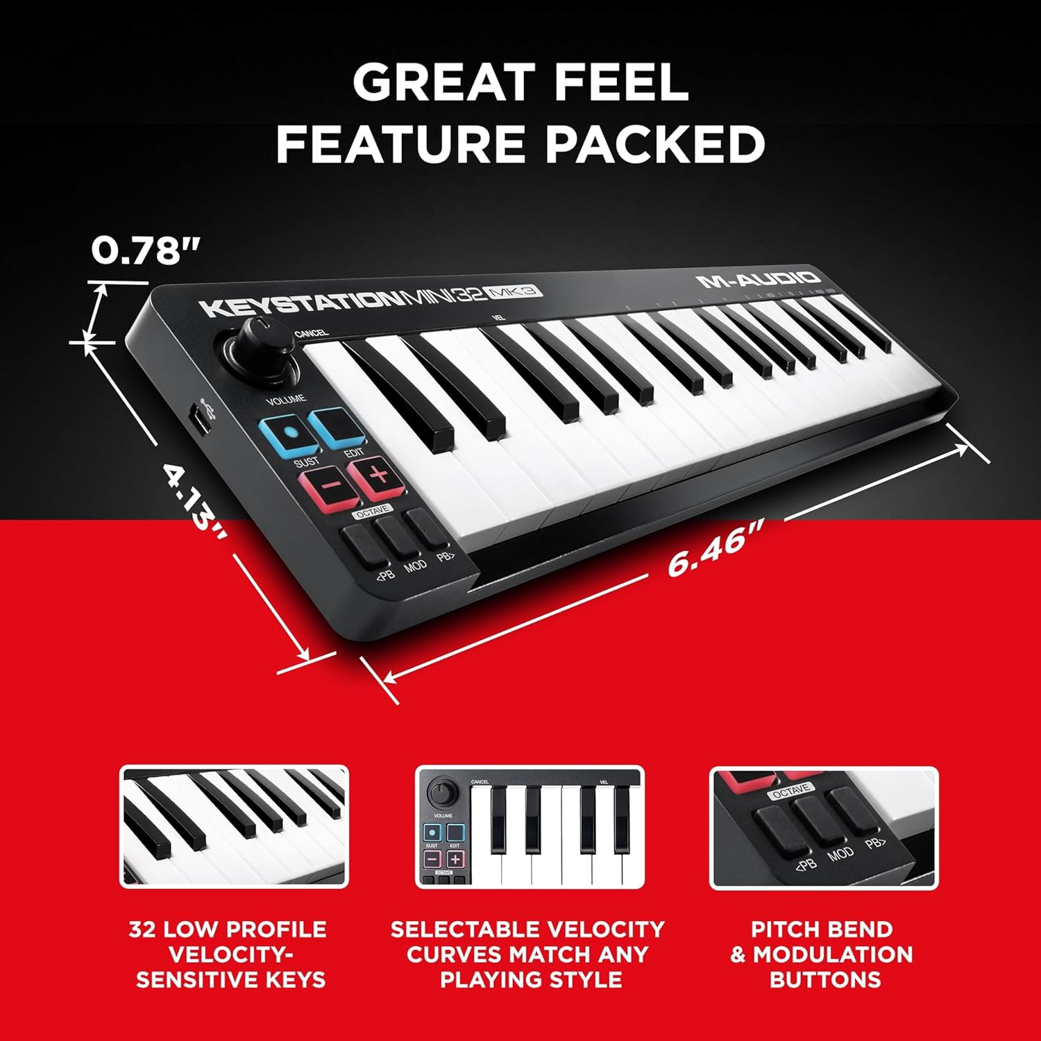 M-Audio Keystation Mini 32 MK3 Ultra-Portable USB MIDI Keyboard Controller