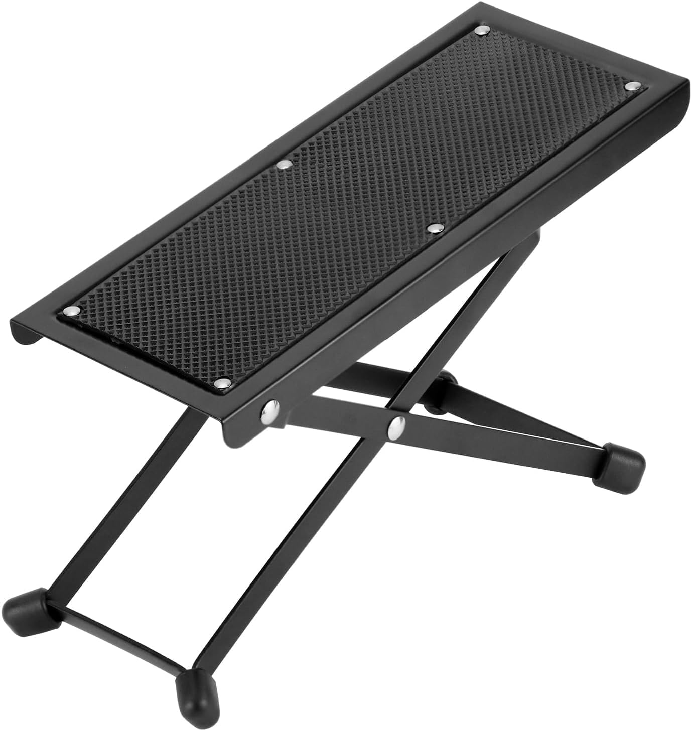 Mars Foot Stool HY-05 Adjustable Guitar Foot Rest Stand Height Adjustment Anti-Slip Rubber Surface Foldable Metal Footstool for Acoustic Electric Guitar Players Black