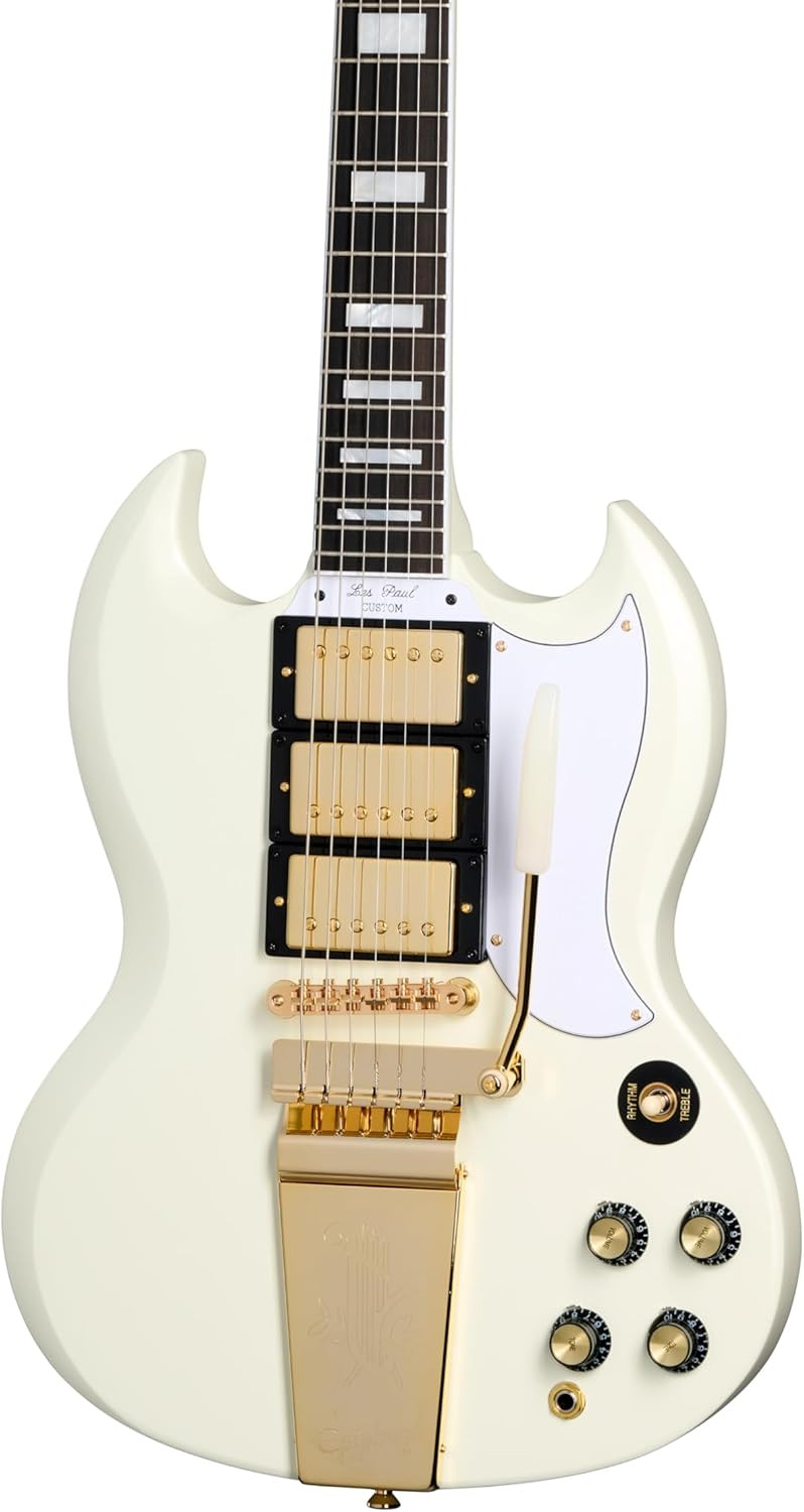 Epiphone Inspired by Gibson Custom 1963 Les Paul SG Maestro Classic White with Hard Case