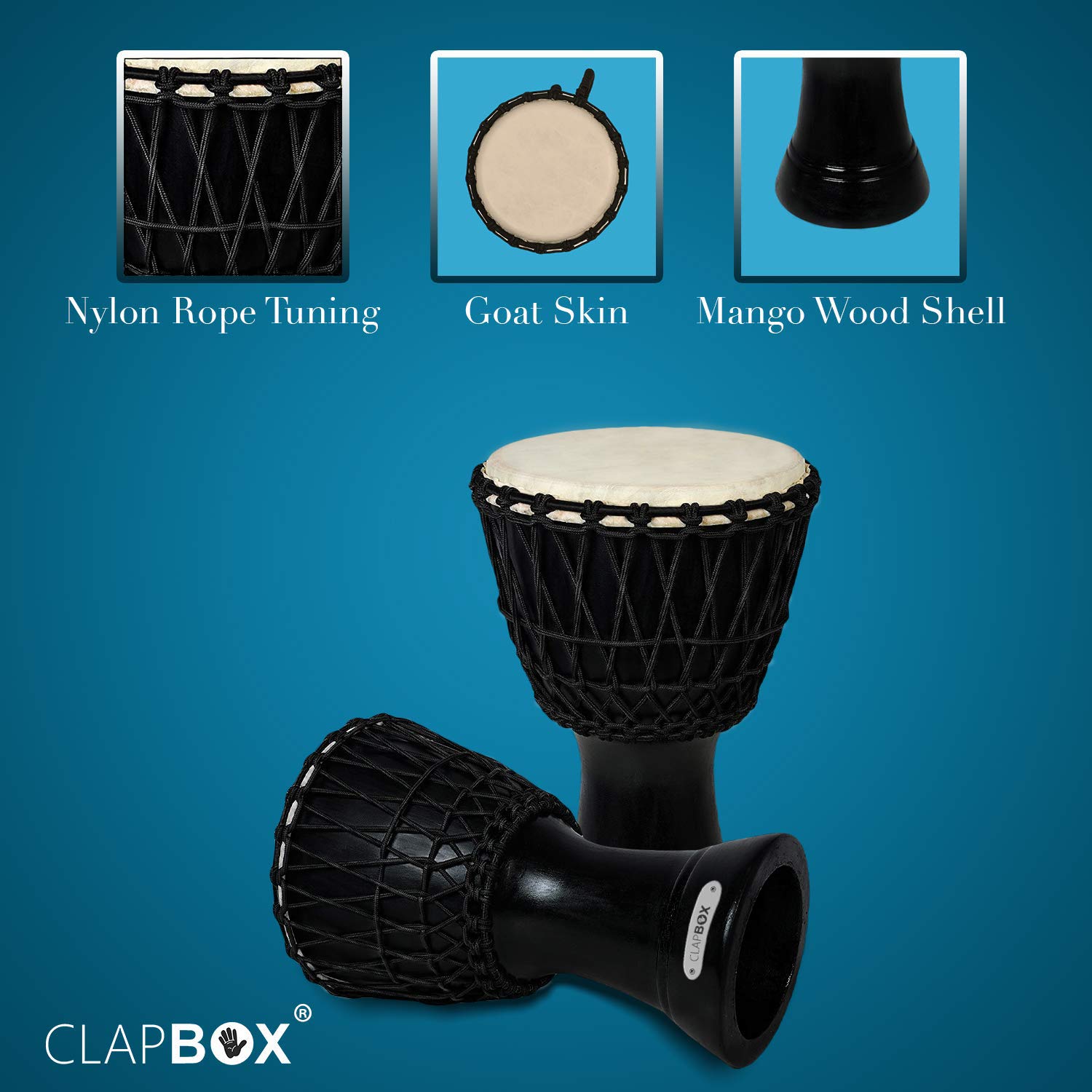 Clapbox Djembe - Mango Wood 8 Inches Black