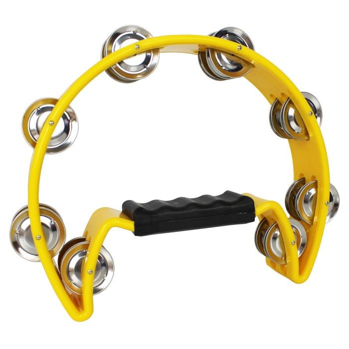 Music Xpert Half Moon Musical Tambourine Double Row Metal Jingles Hand Held Percussion Drum Multicolor for KTV Party with Ergonomic Handle Grip Yellow